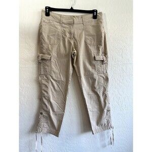 White House Black Market Woman's Cream Cargo Pants Size 10 Minimal Beachy Casual